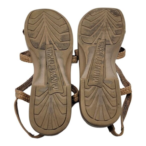 Minnetonka Brown Leather Braided Sandals Metal Decor Womens Size 12 - Picture 7 of 7